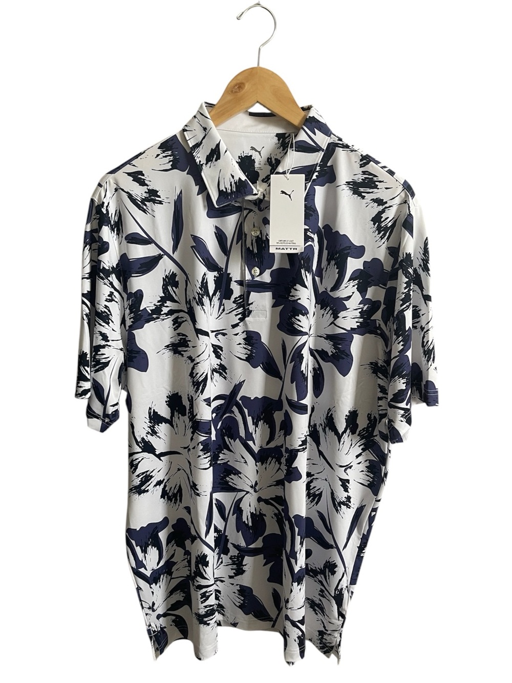 NWT Puma Mattr Men Broken Flower Golf Polo 628828 02 White Glow Blue Crystal M